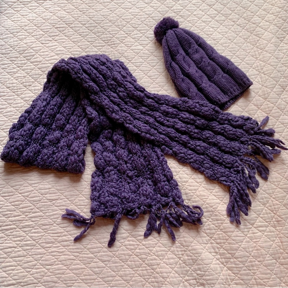 ALDO - Scarf long oversize & tuque with matching beanie pompom acrylique purple